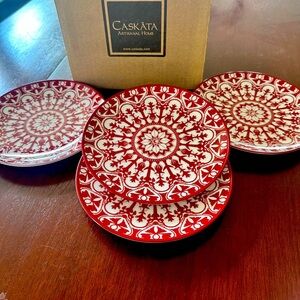 Set of 4 Williamsburg pattern Small‎ plates by Caskata Crimson Canapé Pattern